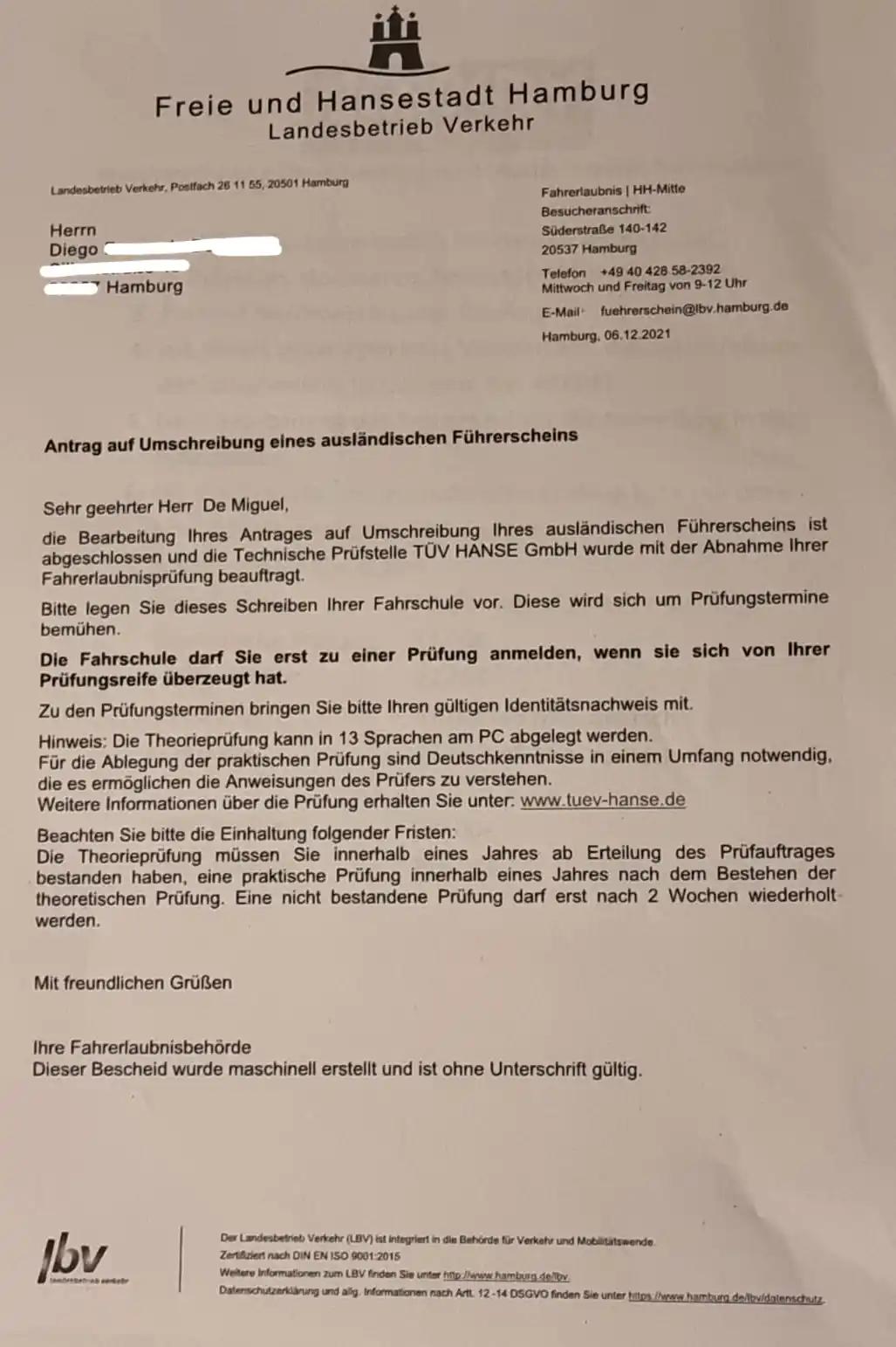 Antrag auf Umschreibung eines ausländisches Führerscheins